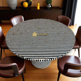 Mother of Pearl Inlay Full Layered Stripe Round Dining Table Black